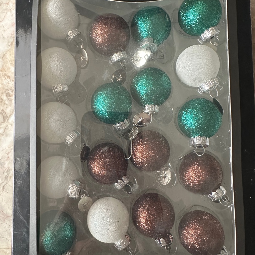 Radko Glittery Teal and Bronze Holiday Ornaments